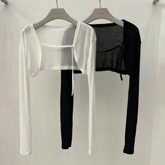 Sweet And Spicy Slim Fit Knitted Open Cardigan And  Skirt Women's Summer Tee Piece Set Faionable Asymmetrical Design