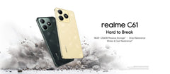 هاتف realme C61 الذكي بطارية 5000 مللي أمبير/ساعة شحن فائق السرعة 15 وات كاميرا 50 ميجابكسل AI شاشة 90 هرتز محرك AI IP54 256 جيجابايت NFC