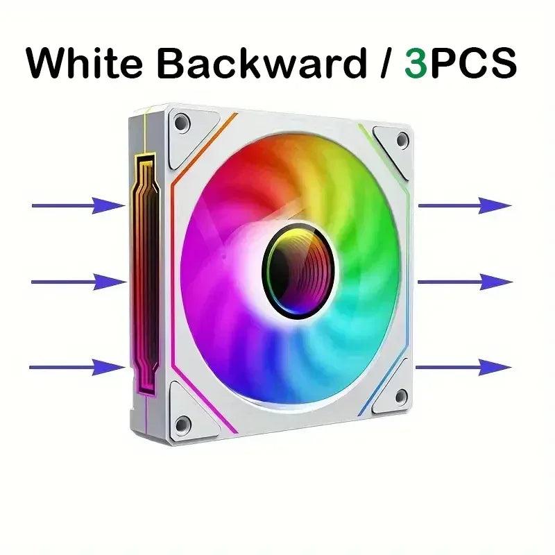 PC case cooling fan with white frame and ARGB RGB ring, 120mm