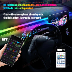 Car Ambient Lights Universal LED Symphony RGB Atmosphere Lamp 64 Colors Acrylic Strip APP Control Remote for Tesla Model 3 Y S X