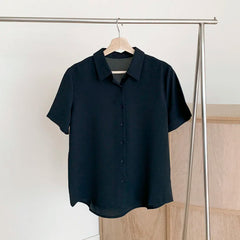 Ele Chiffon irt ort Sve Summer New Loose Collar  Ne White Top Women's Faion Commute Sle Straight Cut