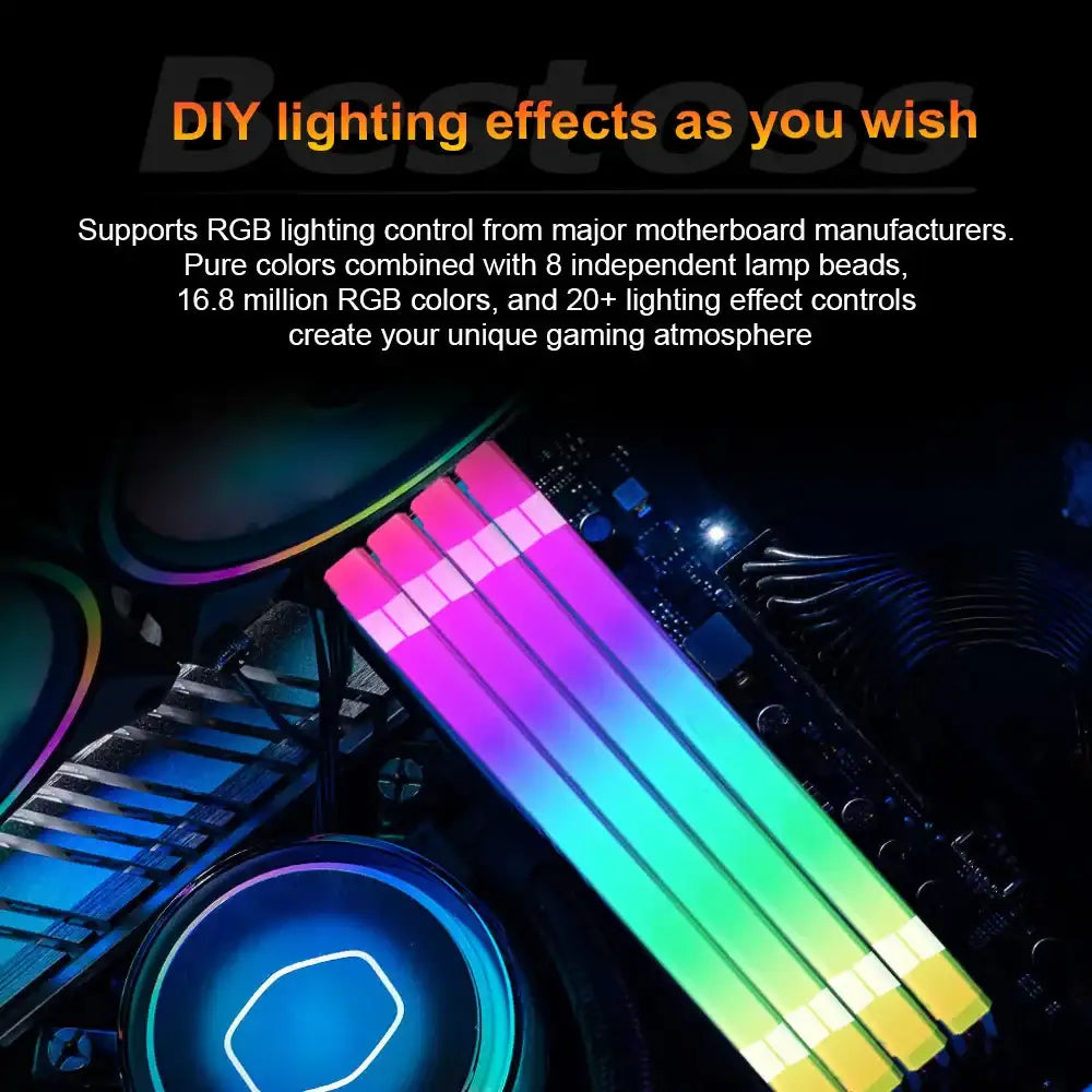 Bestoss Memoria RAM RGB DDR4 8GB 16GB 32GB (2x16GB) Kit 3200 3600MHz 288pin 1.2V DIMM RAM For Desktop