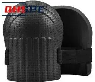 Black knee protection pad with black elastic strap and curved protective shell