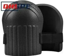 Black knee protection pad with black elastic strap and curved protective shell