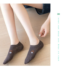 5/10 Pairs of WOMEN and MEN Cotton Socks, Casual Breathable Short Socks, and Girls' Cartoon Bear Low Cut Ankle Boat Socks
