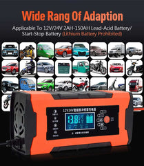 Car Battery Charger 10A 12V Automotive Battery Charger 24V 5A Car Accesorries Digital Display Detection Pulse Repair Car Charger