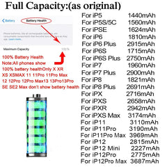 Battery For  iPhone 6 6S 5 5S SE 6P 6SP 7 7Plus 8 8Plus X XR XS 11 SE2 4 4G 4S Pro MAX Replacement Batteria + Free Tools