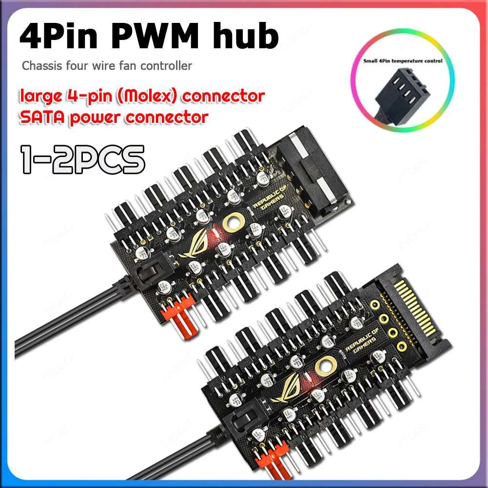 Motherboard 1 to 10pin fan 4 Pin PWM Cooler Fan HUB Splitter Extension 12V Power Supply Socket PC Speed Controller Adapter