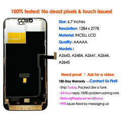 High quality AAA incell LCD For iPhone 13 Pro Max Display Touch 13 promax Screen Replacement Digitizer Assembly Repair parts