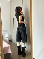 High Waist Wide Leg Denim orts Women's Summer New Casual Loose Slimming Five-Quarter Straight Cut Trendy Jeans Pants