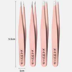 4PC Precision Stainless Steel Tweezers For Eyebrow Hair Facial Hair Removal, Splinter, Blackhead Slant Tip Angle Tip Pointed Tip