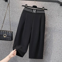High Waist Straight Leg Elastic Women's Seven-Foot Pants Casual Outdoor Wear Summer Slimming Spor Wide Leg orts