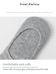 5 Pairs of WOMEN'S Solid Color Invisible Socks, Cotton Silicone Anti Slip Spring Ankle Socks, Casual Breathable Thin Boat Socks