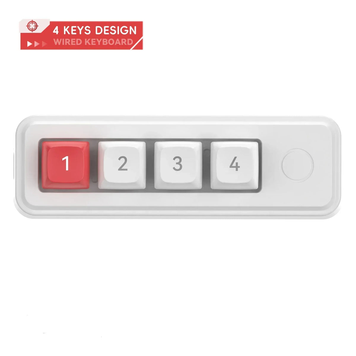 4-key mini macro keyboard with red key 1, gray keys, and white housing