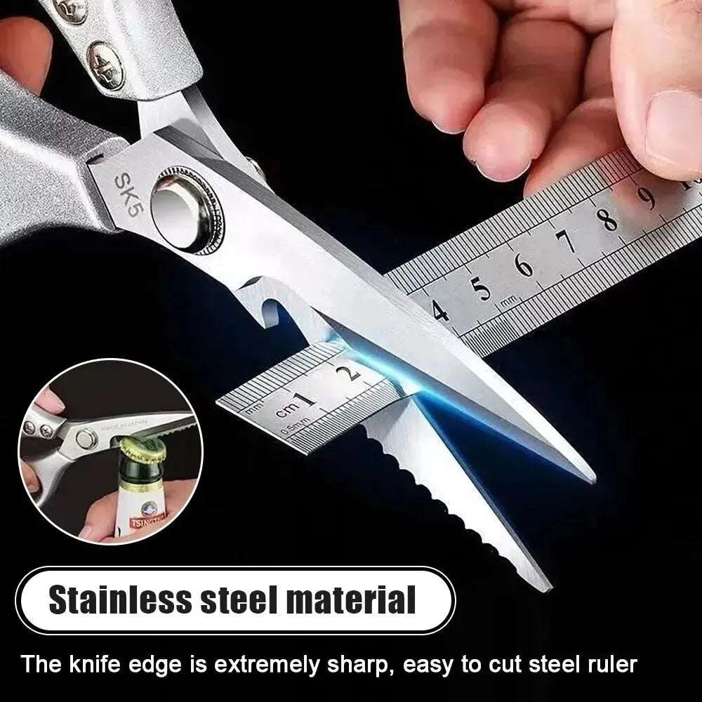 Professional 8.5-inch Stainless Steel Kitchen Scissors with Aluminum Alloy Handle - Perfect for Cutting Chicken Bones Meat Fish