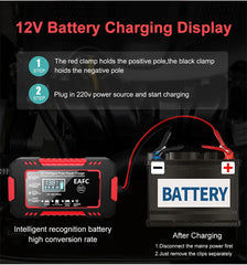Car Battery Charger 12V 6A Pulse Repair LCD Display Smart Fast Charge AGM Deep Cycle GEL Lead-Acid Charger For Auto Motorcycle