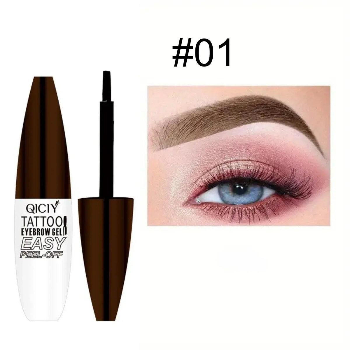 Eyebrow gel tint shade #01 with applicator pen and filled brow shape