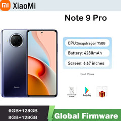 هاتف Xiaomi Redmi Note 9 Pro 5G الذكي العالمي الثابت 6.67 بوصة 108 ميجابكسل 4820 مللي أمبير Qualcomm Snapdragon 750G هاتف مستعمل