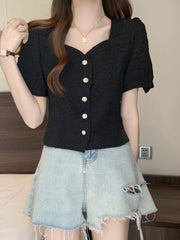Spring Summer ort Sve Sweet Sle Pure Color Women's irt Slim Fit Chiffon Cardigan irt Fre Sle Small ence