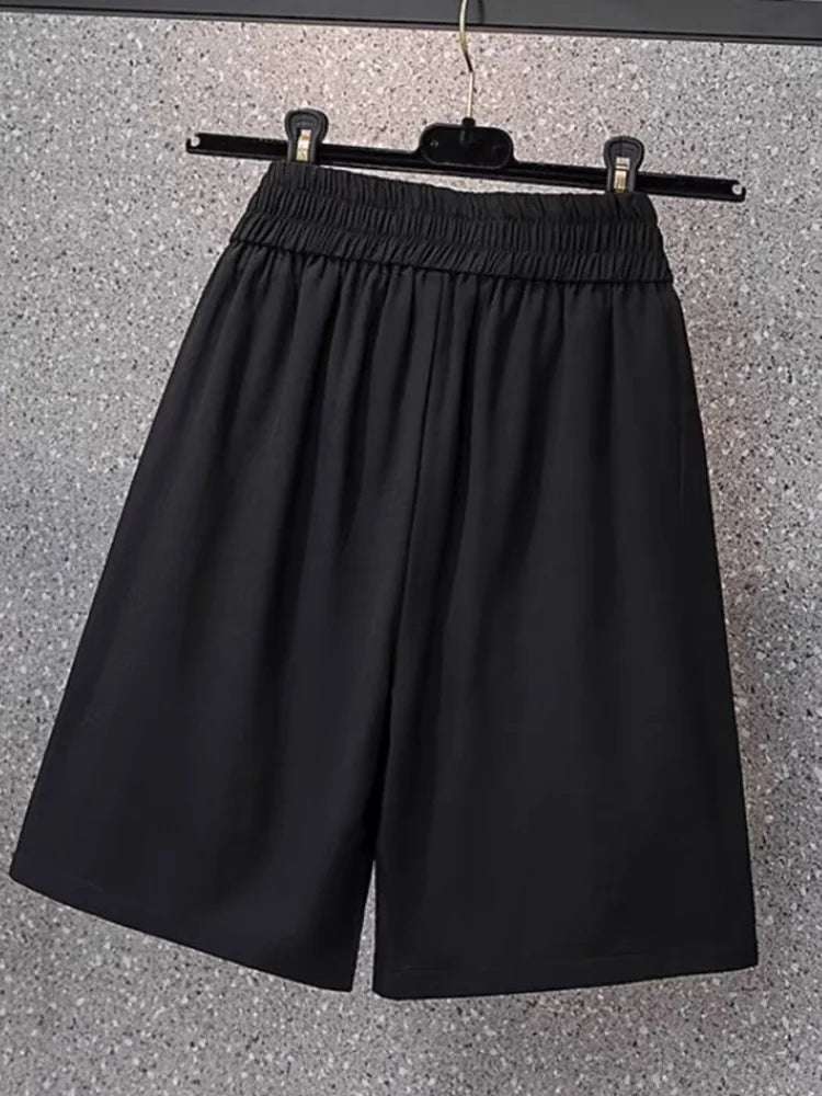 High Waist Straight Leg Elastic Women's Seven-Foot Pants Casual Outdoor Wear Summer Slimming Spor Wide Leg orts