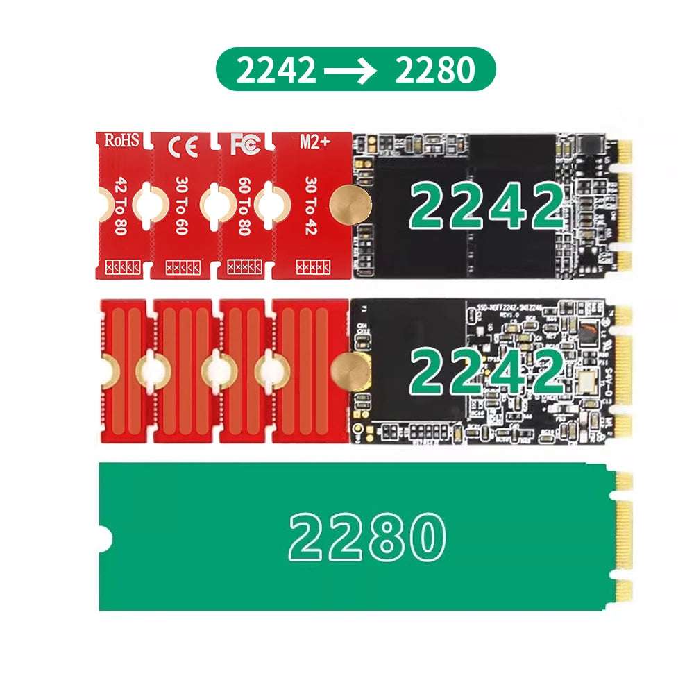 TISHRIC M.2 NGFF NVME SSD Extension Board Adapter 2230 2242 2260 2280 M2 Length Extend Adapter Bracket Card 5 Adjustable Lengths