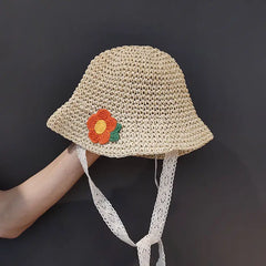Fashion Lace Baby Hat Summer Straw Bow Baby Girl Cap Beach Children Panama Hat Princess Baby Hats and Caps for Kids 1PC