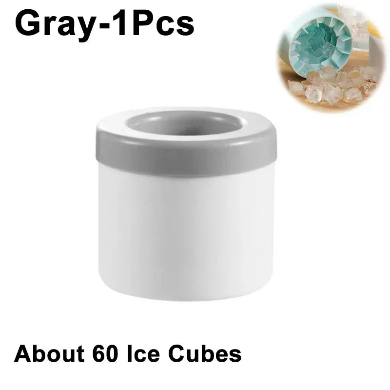 Gray round silicone ice maker mold container with wide circular opening