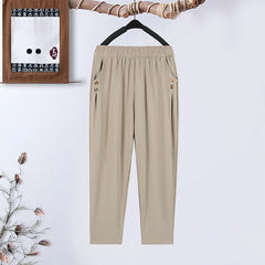 Summer plus size Stretch Harem Pants Mother Thin Summer Baggy Pantalones Women  Casual Button High Waist Trousers
