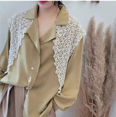 Women Shrugs Lace Hollow Out Female Summer Casual All-match Shawls Simple Scarf-collar Sleeveless Knitted Tops Korean Style Chic