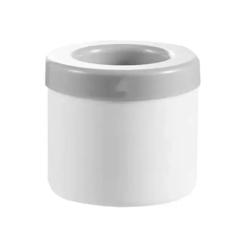 Round silicone ice cube mold with single cavity, white body and grey top ring