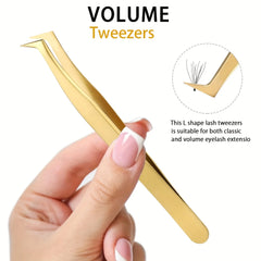 High Precision Lash Tweezers Set - Includes 3 Stainless Steel Eyelash Tweezers for Classic Individual and Volume Lash Extensions