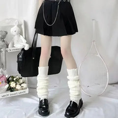 42/52/72cm Leg Warmers Lolita Socks Y2K Knitted Warm Foot Cover White Black Warmer Lady Autumn Winter Crochet Sock Boot Cuffs