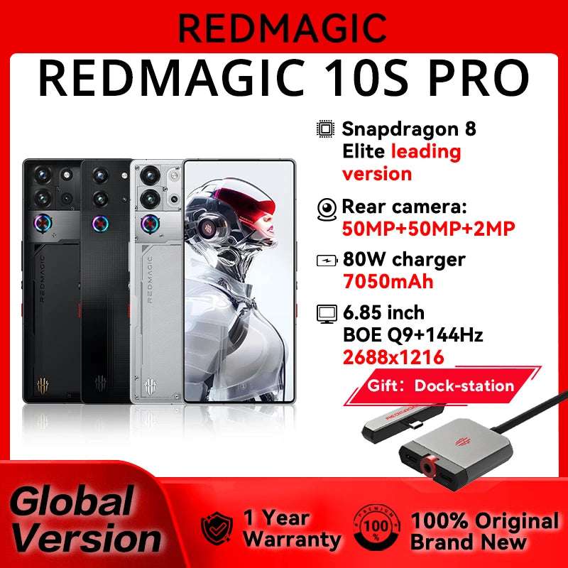 Global Version Redmagic 10S Pro NX789J Snapdragon 8 Elite Leading Version 6.853" Q9+ 144Hz AMOLED 50*2+2+16MP 7050mAh 80W NFC