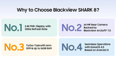 Blackview SHARK 8 Machine Android 13 8GB 128GB/256GB G99 6.78'' 120Hz 2.4K Display 64MP Camera