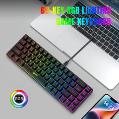 لوحة مفاتيح الألعاب الكورية المحمولة HXSJ V200، 68 مفتاحًا، مع إضاءة خلفية RGB بنسبة 65%، لوحة مفاتيح غشائية سلكية للمكتب وأجهزة الكمبيوتر المكتبية وأجهزة الكمبيوتر المحمولة