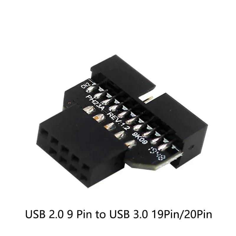 USB 2.0 9-pin to USB 3.0 19/20-pin adapter with gold pin headers