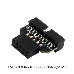 موصل توصيل اللوحة الأمامية من USB 2.0 9 سنون إلى USB 3.0 19 سنون، محول USB 3.0 19/20 سنون إلى USB 2.0 9 سنون