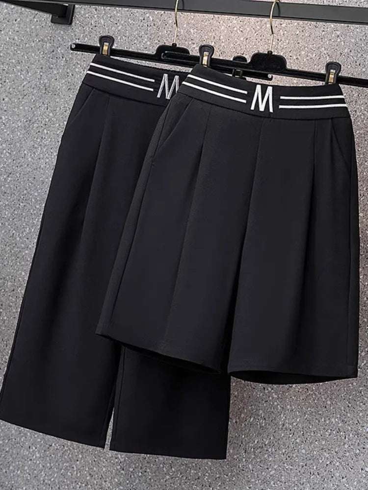High Waist Straight Leg Elastic Women's Seven-Foot Pants Casual Outdoor Wear Summer Slimming Spor Wide Leg orts