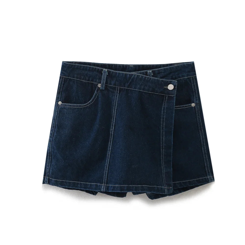 Summer New Women's Fashion Temperament Casual Versatile V-neck Short Denim Shirt Double Breasted Denim Skirt Suits Outfits