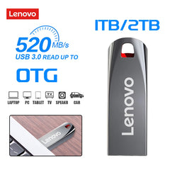 محرك أقراص فلاش USB 3.0 عالي السرعة من لينوفو بسعة 2 تيرابايت وذاكرة 512 جيجابايت و256 جيجابايت ومحرك أقراص USB محمول مقاوم للماء لأجهزة الكمبيوتر الشخصية
