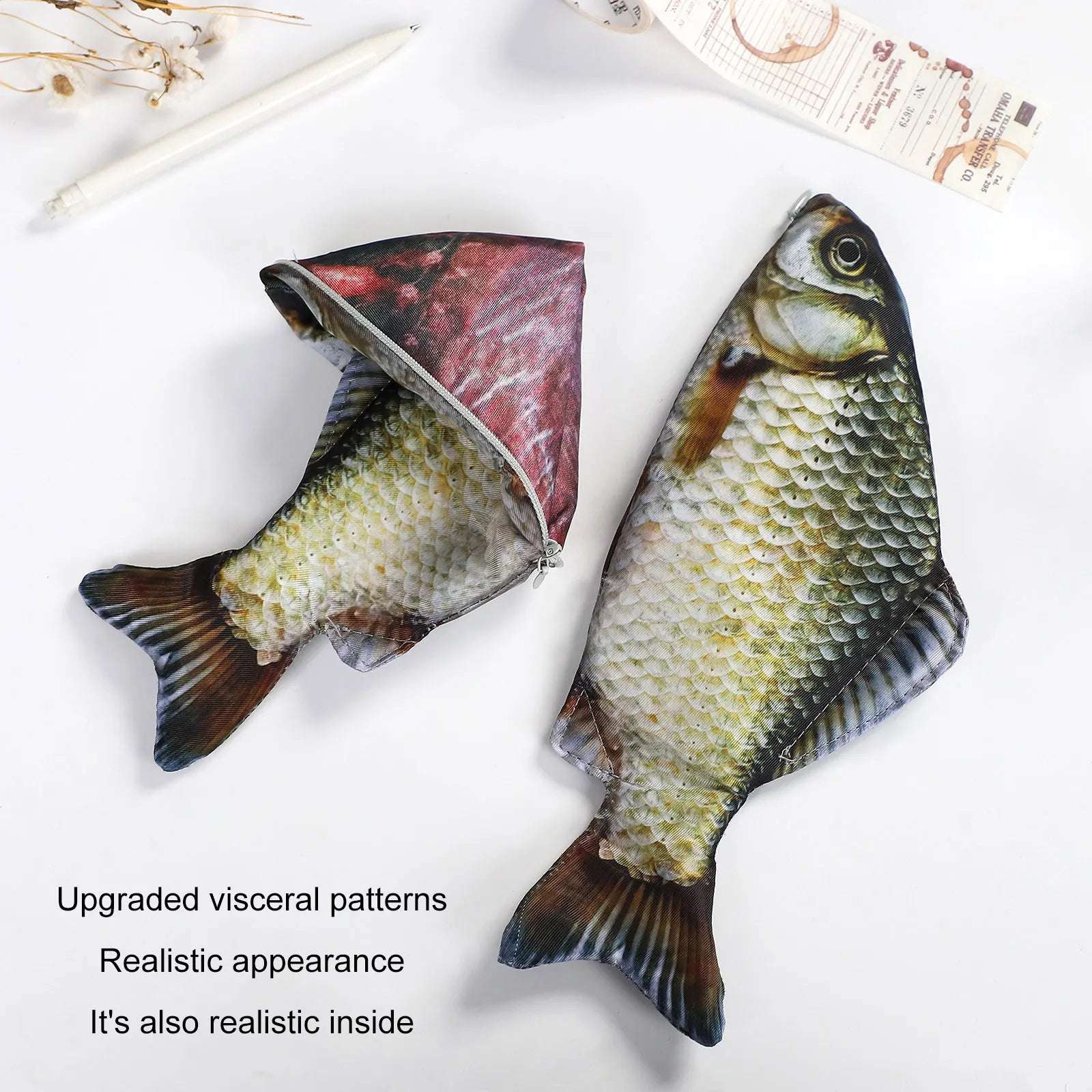 1pc Creative and Quirky Gift Simulated Fish Pen Bag Simulated Crucian Carp Stationery Bag
