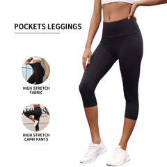 3 Pack Women's High Waisted Capri Super Soft Tummy Control No See Through Workout Yoga Running Athletic Push Up Gym Leggings