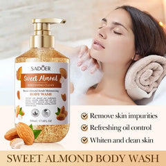 500ml SADOER Sweet Almond Oil Body Wash Exfoliate Whitening Moisturizing Replenish & Cleanse Sweet Almond Scrub Shower Bath Gel