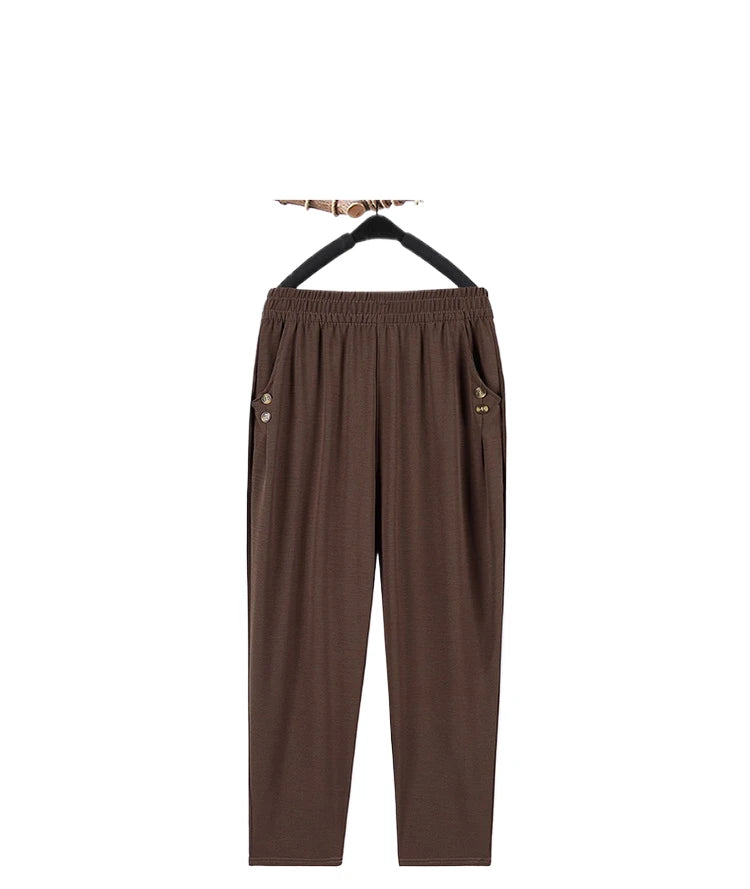 Summer plus size Stretch Harem Pants Mother Thin Summer Baggy Pantalones Women  Casual Button High Waist Trousers