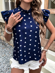 Fashion Chiffon Print Women's Shirt Casual Ruffle Short Sleeve Top Pink Chic Woman Blouse And Shirts Elegant Blouses Summer 2024