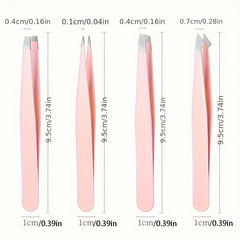 4 pcs Tweezers Set - Professional Tweezers For Eyebrows - Great Precision For Facial Hair, Splinter And Ingrown Hair Removal Wit