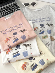 Sweet Japanese Sle Pink Cotton ort Sve T-irt Women Loose Slimming Summer Thin round Ne Student f Sve Top