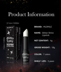 7Colors Glitter Lipstick Waterproof Long Lasting Diamond Pearlescent Metallic Lipstick Black Lipgloss Women Lips Makeup Cosmetic