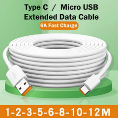 USB Type C 66W Fast Charge Cable 3M 5M 8M 10M 12M  USB C Port Universal Micro USB Data Cable for Huawei Xiaomi Samsung Camera