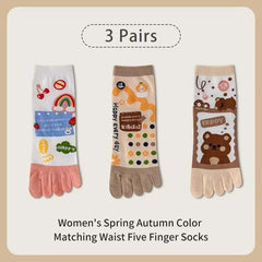 3 Pairs of Women's Four-season Mid-tube Fruit Letter Slogan Bear Cute and Sweet Girl Fashion Cotton Five-toe Socks